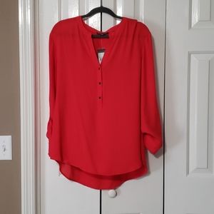 Adrianna Papell Red Roll Sleeve Utility Top XL